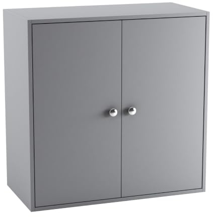 URBNLIVING 2 Tier Wooden Storage Cabinet Cupboard with Shelves Optional Doors Bedroom Bedside Unit Living Room Hallway Furniture (Grey)