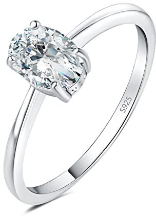 JewelryPalace Klassisch Ovalschliff 1ct Zirkonia Solitär Promise Ring Damen, Schmuck Set, Verlobungsring Damenring Silber 925 mit Stein für Frauen, Simulierte Diamant Jubiläum Eheringe Silberring 49
