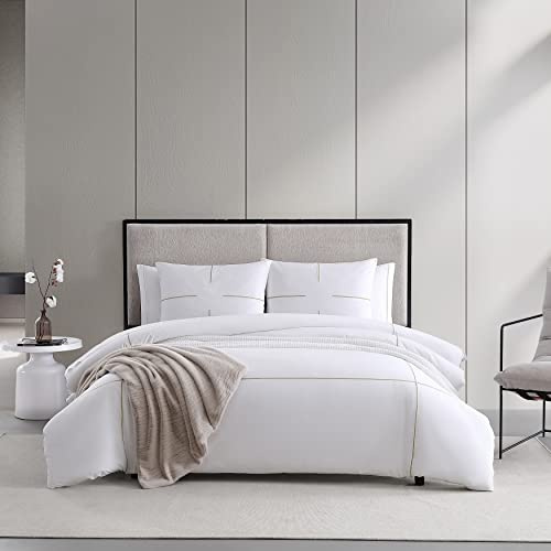 Vera Wang- King Duvet Cover Set, Reversible Cotton Bedding Set with Matching Shams, Designer Home Décor (Zig Zag White/Beige, King)