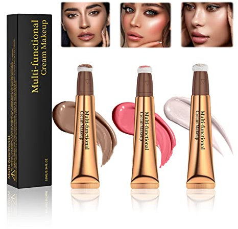 Miioto Liquid Contouring-Rouge-Highlighter-Stick, Multifunktionales Make-up-Stick Set Contour Wand/Highlighter Stick/Blush Stick, Flüssig Makeup Stick mit Smudger Sponge, 3PCS (B)
