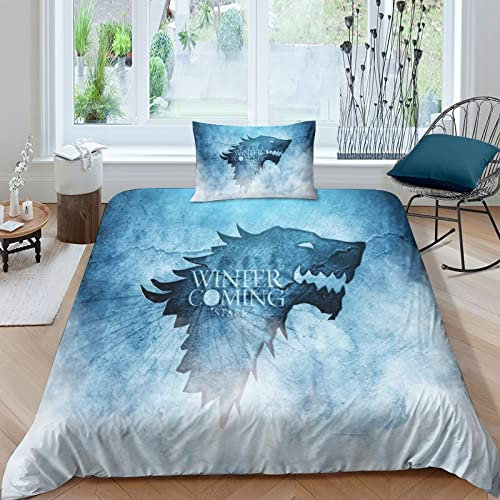 Game of Thrones Bettwäsche 3D Anime Bettbezüge Set Für Kinder Jungen Mädchen Erwachsener Bettwäsche Set Mikrofaser Mother of DRAGONS Bettbezug Mit Reißverschluss,Geschenke Für Kinder Single(135x200cm)