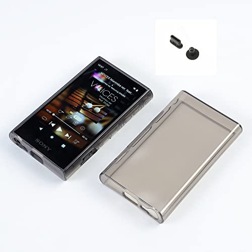 Soft Transparent Protective Shell Skin Case Cover for Sony Walkman NW-A306 NW-A307 NW-A300 Series with Dust Plug (Clear Black)