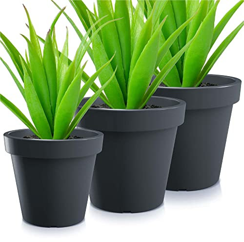 EDANTI Blumentopf Set x3 Pflanztöpfe Kunststoff LOFLY Höhe 29,3 cm/34,5 cm/39 cm Pflanzkübel Blumenkübel Pflanzentopf Übertopf Anthrazit (Anthrazit)