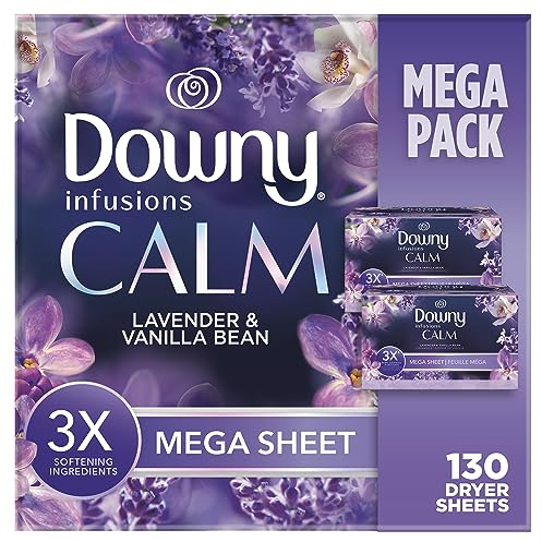 Downy Infusions Mega Lot de 130 feuilles d'assouplissant pour linge Calme, lavande et gousse de vanille