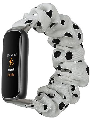 kwmobile Ersatz Armband kompatibel mit Fitbit Luxe - Smartwatch Scrunchie Haargummi Design Weiß Schwarz - Innenmaße