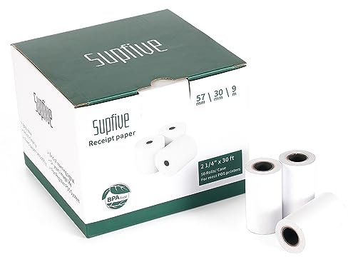 Supfive Thermorollen 57mm x 30mm x 14mm x 9 Meter (50 Rollen)-Thermopapier Bonrollen für alle gängigen Thermopapier Kassen-Bondrucker-Kassenrollen
