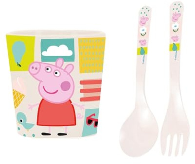 Becher und Besteckset für Kinder EASY EATER SET PEPPA PIG Becher Gabel Löffel Kunststoff Koziol