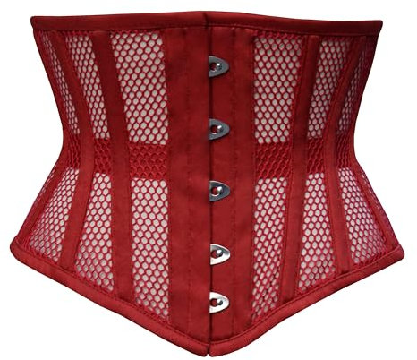 Naveed Damen Unterbrust Korsett Waist Trainer Mesh Corset Mesh Corsage mit starker Schnürung für Taillentraining und Taillenreduktion (56, Rot)