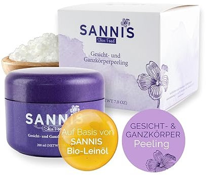 SANNIS Gesicht- & Körperpeeling auf Basis von Bio-Leinöl 200ml I von der Natur inspiriertes Peeling Gesicht mit Omega 3-Fettsäuren & Vitaminen I hydratisierendes Körper Peeling für sensible Haut