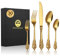 BEWOS 30 Stück Gold Palast Besteck Set, Hochwertig Edelstahl Besteck, Geprägte Design-Griffe, Bankett Essbesteck, Atemberaubend Poliert & als Geschenk Verpackt, Spülmaschinenfest