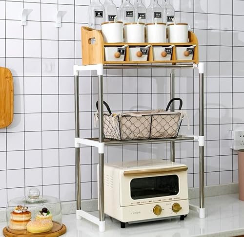 Estante para microondas de Acero Inoxidable, Estante de Almacenamiento para baño, Cocina, vajilla, microondas, Horno, hogar, microondas, Horno-63 * 24 * 47-87cm (plata)
