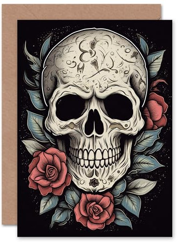 Artery8 Totenkopf Rosen Old School Tattoo Tinte Geburtstagskarte