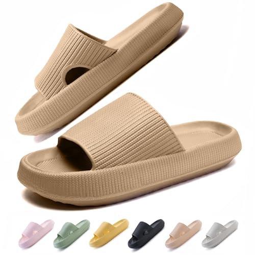 IDEINER Badeschuhe Damen Herren Hausschuhe Cozislides Original Slippers Wolken Pantoletten Rutschfest Weicher Super Dicker Sohle Badelatschen Cloudyzz Sommer Sandalen Pillow Slides khaki Gr. 40/41