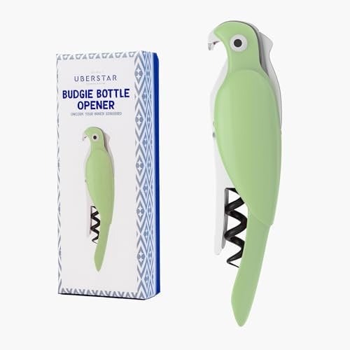 Budgie Bottle Opener / 3-in-one Opener Cutter Corkscrew/Novelty Bird Colourful Beer Bottle Opener (Green)