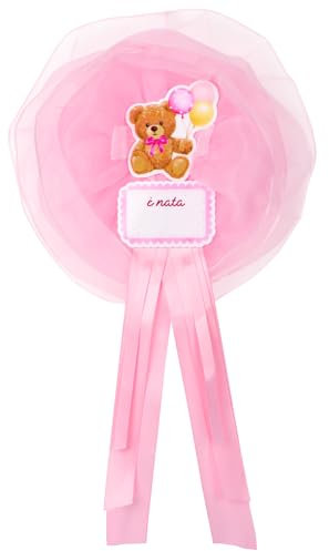 BETESSIN Fiocco Nascita Bimba Rosa Coccarda Nascita Esterno Fiocco Orsetto Neonata con Nome Scrivibile Decorazione Bomboniere Nascita Battesimo da Appendere Porta Finestra (Rosa)