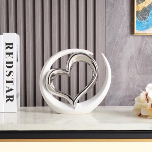 JXCBXJ Heimdekoration Kunststatue,Modernes Deko in Herzform,Keramikstatue,für Esszimmer, Wohnzimmer, Büro, TV-Ständer, Mittelstück.