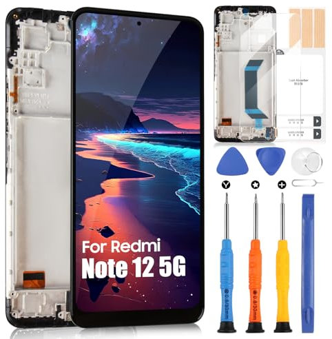 ARSSLY Pantalla LCD para Xiaomi Redmi Note 12 5G Pantalla para Redmi Note 12 5G 22111317I 22111317G Touch Screen Digitizer Full Assembly con kit de reparación (6,67, negro con marco)