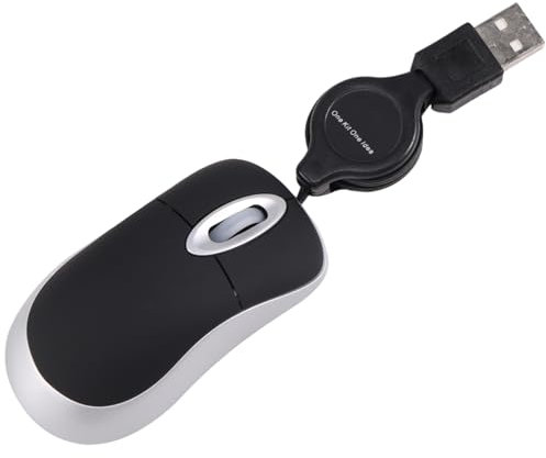 Dsdhuf Mini-Souris Filaire USB Câble RéTractable Petite Souris Minuscule 1600 DPI Souris de Voyage Compactes Optiques pour 98 2000 XP Vista Ve (Noir)
