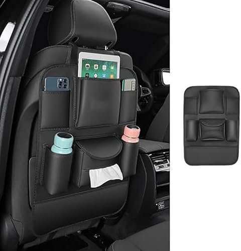 IAZRENOV Auto Leder Rückenlehnenschutz Für VW Passat B5 B6 B7 B8, Autositze Rücksitz Anti Kick Pad Organizer Schutzmatten Rückenlehnen Utensilientaschen Reisezubehör Innere Zubehör,A/Black-1PC
