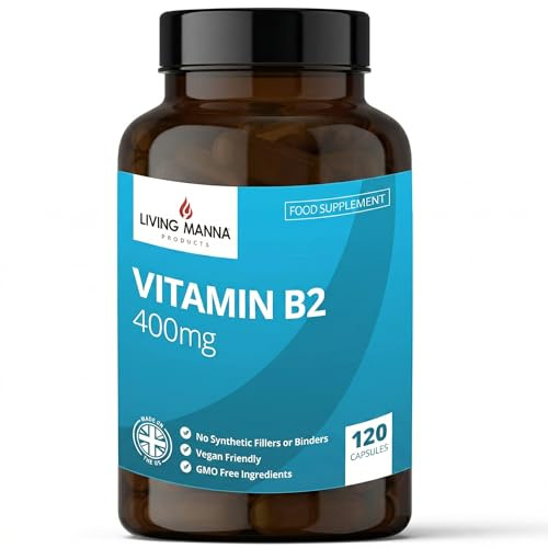 Vitamin B2 Riboflavin 400mg High Strength | 120 Vegan Capsules | Energy, Fatigue & Migraine Support | Pure Riboflavin | UK Made – Living Manna