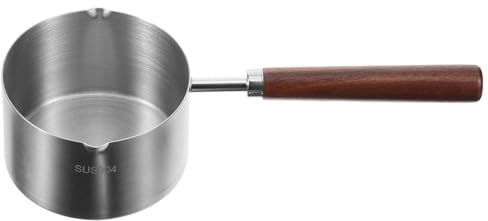 MAGICLULU Edelstahl Kleiner Kochtopf mit Holzgriff Öltopf mit Ausgießer Induktionsgeeignet für Gasherd Kleiner Milchtopf zum Schmelzen und Erhitzen von Butter und Öl 250ml Zufälliger Stil