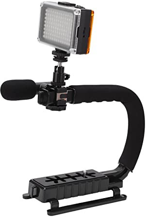 flexman Stabilizzatore Video Portatile Professionale Impugnatura con Luce Riempimento Microfono, Stabilizzatore Impugnatura Stabilizzatrice Azione Video Stabilizzatore Portatile