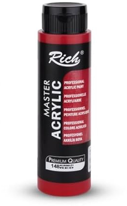 Rich Master Acryl Farbe 500ml, Rot, Cremige Acrylfarbe auf Wasserbasis, schnell trocknend, lichtecht, wasserfest, zum Auftragen mit Pinsel auf Leinwand, Papier und Holz