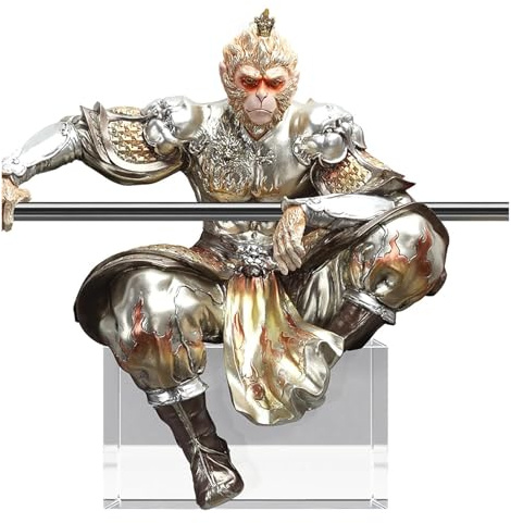 JOUFNING Skulptur Deko - Wukong-Statue, Statue des Affenkönigs Aus Der Schwarzen Mythologie, Sepkus-Stab des Affenkönigs, Reise In Den Westen, Goku-Sun-Wu-Kong-Buddha-Figur, 3D-Relief-Skulptur(Gold)