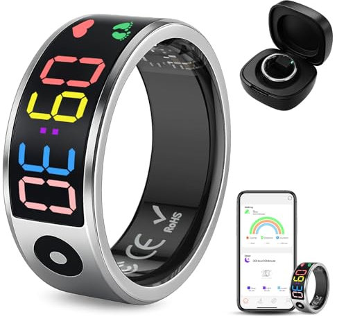 Smart Ring for Men Women, Sleep & Heart Rate Monitor Health Ring, Fitness Ring Heart Rate Blood Oxygen Sleep Monitor Step Counter Activity Tracker for Android iOS with Charging Case (#12-Y)