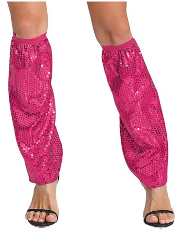 renvena Damen Pailletten Beinstulpen Flared Stulpen Beinwärmer 70er Jahre Disco Kostüm Silvester Karneval Kostüm Zubehör Hot Pink Einheitsgröße