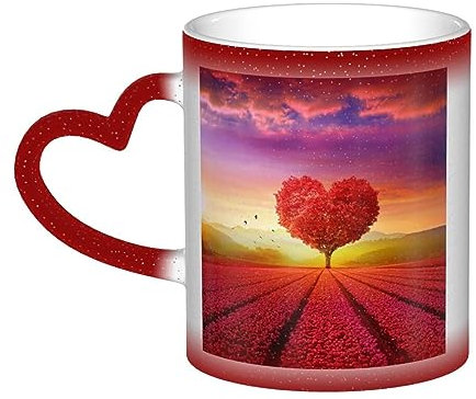 XTXGBT Tazas de café en forma de corazón con estampado floral, personalizadas, sensibles al calor, taza mágica de cerámica