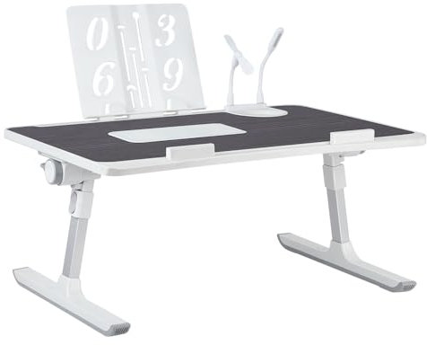 OHMG Table d’Ordinateur en Bambou,Lap Desks Plateau,Réglable Pliable Table Portable pour Ordinateur,Support pour Ordinateur pour lit ou canapé,avec Tiroir et Trous d’aération (Noyer,60*40*26-39cm)