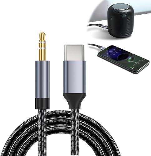 JRILUO Câble USB C vers Jack 3.5mm 1M, USB C vers Auxiliaire Prise Jack, Adaptateur Audio Type-C vers AUX Compatible iPhone 16/15, Galaxy S24 S23, iPad Pro, MacBook, Voiture, Casque, Enceinte