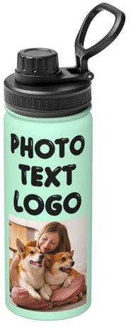 YIJIUWKIS Personalised Water Bottles with Photo Name Logo Custom Insulated Drink Bottle 500ml Customised Stainless Steel Cup Bottle for Women Men School Travel Sport Office Gifts