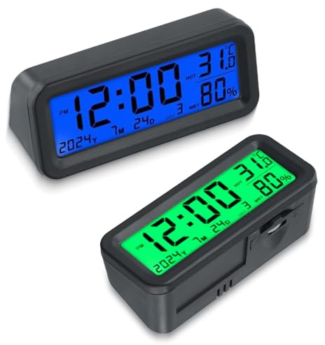 SKIKHN Reloj para Salpicadero de Coche,Reloj Digital Recargable Solar,Mini Relojs Digital Solar para Salpicadero de Coche,Pantalla LCD, Fecha,Temperatura,Pequeño y Manejable Autoadhesivo