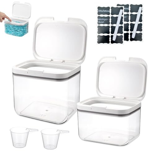 Almacenamiento de Detergente para Lavandería, 2,8L+4,5 L Contenedor de Detergente en Polvo, Caja de Almacenamiento Hermética de Detergente en Polvo de PET, Recipiente de Contenedor con Cucharas