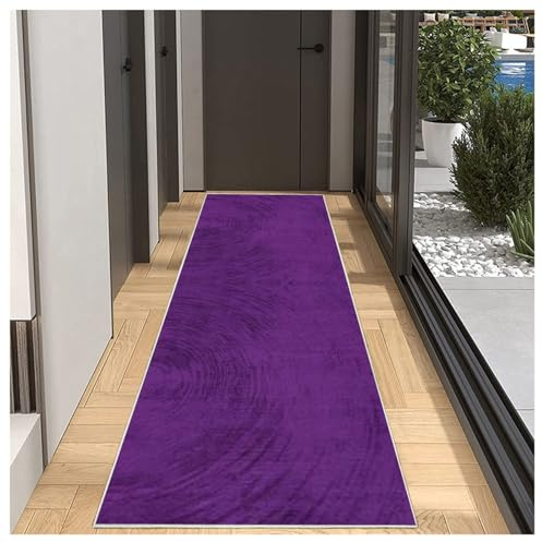 BORKOY Teppich Läufer Flur Küche rutschfest Waschbar Einfarbig Muster 40x180cm Lila Küchenläufer Flurläufer Lang Korridor Teppichläufer Küchenteppich Für Wohnzimmer Schlafzimmer Esszimmer Anpassbar