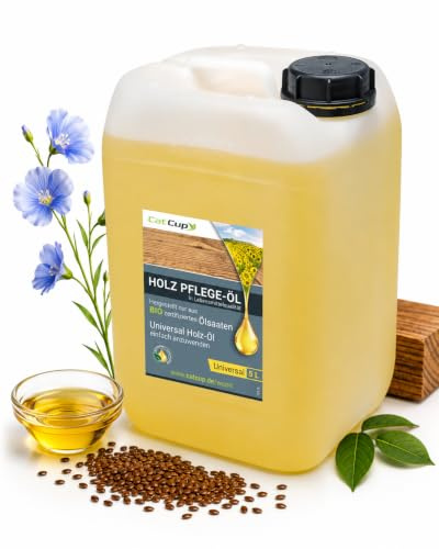 UNIVERSAL 5 Liter BIO Holzöl farblos aus Deutschland - Geruchloses Holzpflegeöl für Innen & Aussen - Premium Möbelöl mit Anleitung - 100% natürliches Holz Öl in Bioqualität