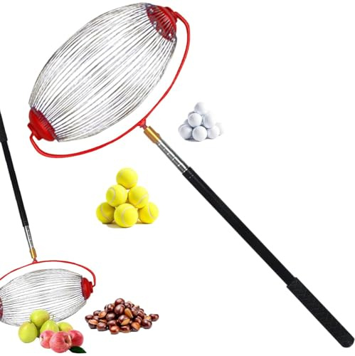 Nusssammler, Rollsammler mit Alu Teleskopstiel, Ausziehbar bis 150 cm, Kugelpflücker Obstsammler Erntemaschine, für Äpfel Birnen Kastanien Obst, Nüsse Tennisball Golfball (34CM)