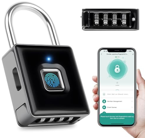 Fingerabdruck Schloss - Vorhängeschloss Fingerabdruck mit APP-Entsperrung, Schloss mit Fingerabdruck mit Code, wasserdichtes für Fitnessstudios, Schulen