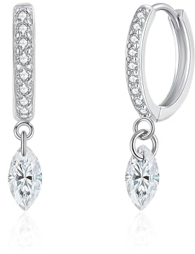 Glintara Ohrringe Silber 925 Hängend, Creolen Silber 925 mit Wassertropfen/Rechteck/Blatt/Stern/Herz/Rund/Quadrat Anhänger Zirkonia, Hypoallergen Ohrringe Hängend Leicht Hängeohrringe für Damen Frauen