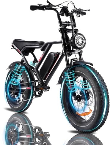 Kalorace Bici Elettrica per Adulti, Autonomia Massima di 50-80Km, Bici Elettrica con Pneumatici Fat da 20, Batteria Rimovibile da 48V-17.5/20Ah per Montagna, Neve, Sabbia e Strada.