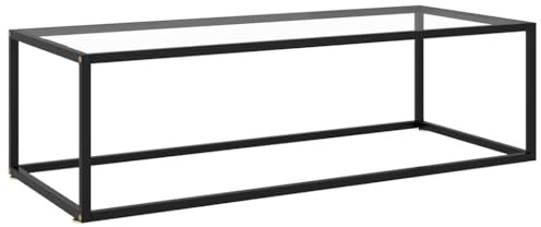 PHGTYUK Glastisch Couchtisch Schwarz mit Hartglas 120x60x35 cm Moderner Couchtisch mit Pulverbeschichtung