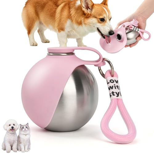 LTFIOON Borraccia per Cani Portatile, 285ml Bottiglia in Acciaio Inox per Cani, Borraccia Anti-perdite con Ciotola Pieghevole in Silicone, Borraccia da Viaggio per Dog per Passeggiate, Viaggi