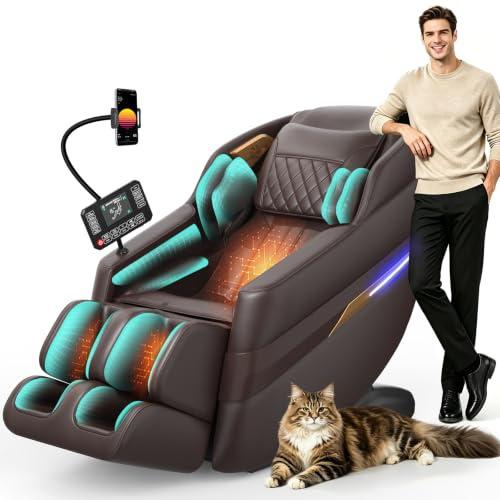 Gegcucey 3D SL-Track-Massagesessel, Ganzkörper-Massagesessel mit 8 Luftkammern, Heizfunktion für Beine und Taille, Fußrollenmassage, KI-Sprachsteuerung und Bluetooth-Lautsprecher, Zero-Gravity-Modus