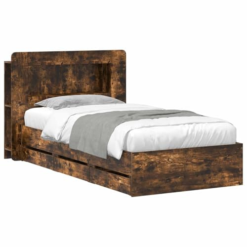 vidaXL Bettgestell mit Stauraum Geräucherte Eiche 80 x 200 cm, Moderner Stauraum-Bett, rechteckiger Rahmen, stylisches Mobiliar für Schlafzimmer, effizientes Zuhause
