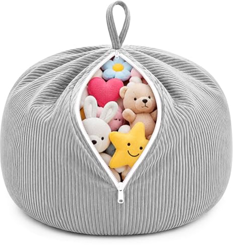 Vicloon Kinder Sitzsack-Bezug für Stofftiere, Spielzeug Aufbewahrung für Kinderzimmer, Kuscheltier Sitzsack Aufbewahrung, Bean Bag Toy Storage mit Reißverschlus für Kleidung, Spielzeug (Grau)