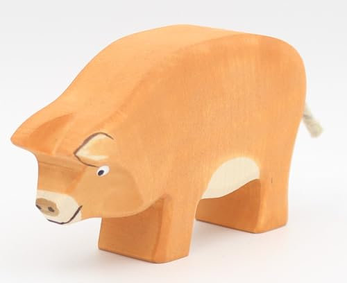 Holzspielwaren Ackermann Schwein aus Holz (gerader Kopf) – Bauernhof Holzspielzeug, aus Schwäbischer Handarbeit (100% ökologisch)