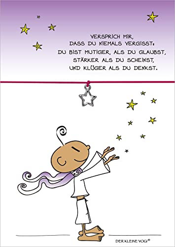 Glücksschmiedin - Glücksarmband in PINK - der kleine Yogi Du bist mutig - mit silberfarbenem STERN-Anhänger und persönlicher Karte, handgefertigt