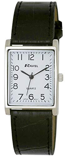 Ravel - Unisex Traditionelle rechteckige Uhr mit klarem Zifferblatt - Silberton/Schwarz
